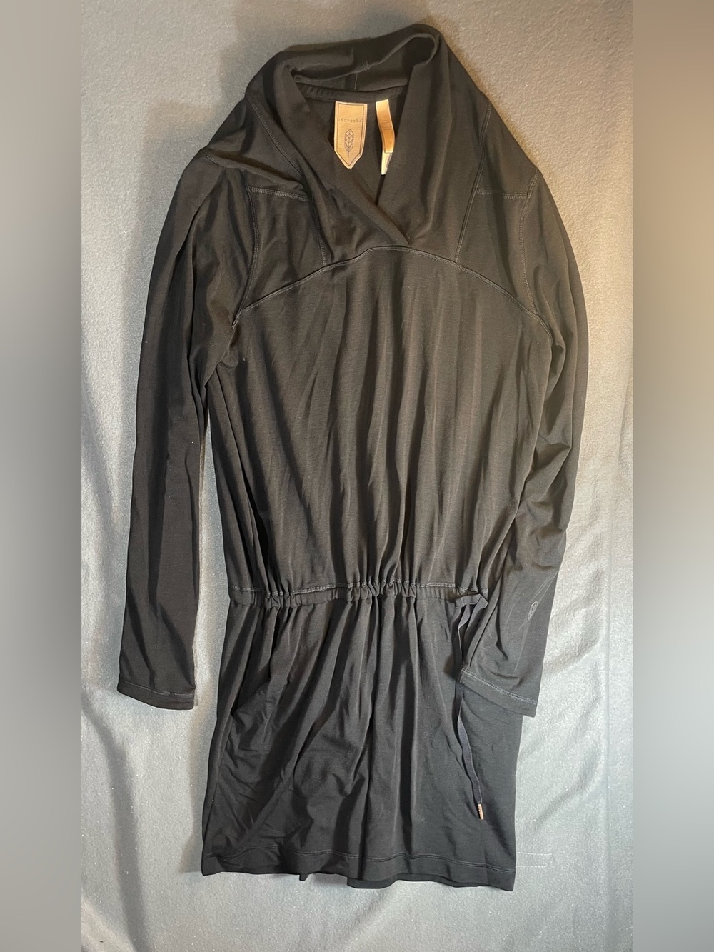 INDYGENA Black Long Sleeve Drawstring Waist Dress V-Neck Pockets M